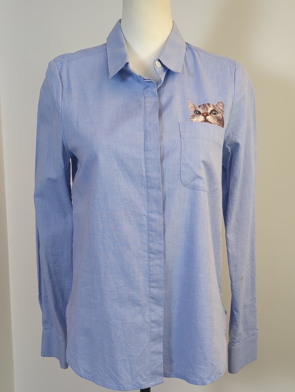 Paul & Joe Sister Chaperche Cat Pocket Shirt Sky Blue Size 1 XS Rare
